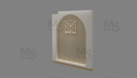Display Rückwand zurück Schrank Holz mit LED-Logo Shop Vitrine