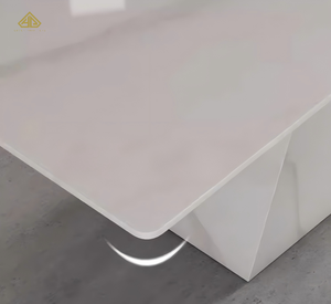 Table à manger en dalle de pierre brillante avec plateau minimaliste blanc montagne enneigée - Product Image 4