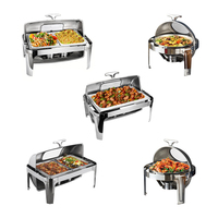 Ensemble Chauffe-Plats Rectangulaire Argenté Capacité 9L à Couvercle Roulant, Chafer Hôtel pour Restauration Professionnelle, Chauffe-Plats Buffet et Réchaud à Bougie
