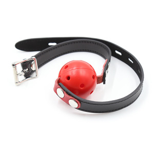 Bâillon à boule rigide en cuir noir et rouge avec clip de verrouillage, jouet alternatif pour la passion, jouet de flirt, jouet de bondage oral - Product Image 2