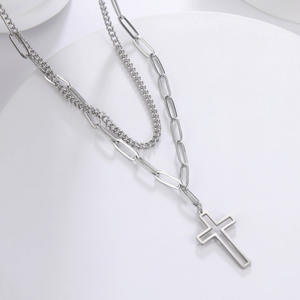 Collana a croce cava all'ingrosso per uomo ragazzo in acciaio inossidabile collane a catena Hip-Hop religioso classico Christian gioielli maschili - Product Image 4