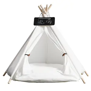 Hot bán thiên nhiên Windproof Pet nhà sang trọng thời trang Dog Cat giường Cotton Linen Pet teepee lều với Mat thả vận chuyển