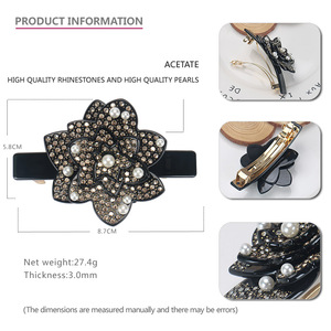 <span class=keywords><strong>Barrettes</strong></span> à <span class=keywords><strong>cheveux</strong></span> pour femmes Buena Fashion, bijoux pour <span class=keywords><strong>cheveux</strong></span> classiques, fleurs de camélia en perles, 3 mm, acétate noir, <span class=keywords><strong>barrettes</strong></span> françaises - Product Image 3