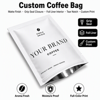 Premium koffie Mylar zakje met hersluitbare ritssluiting, voedselveilige folie verpakking voor het bewaren van verse koffiebonen en langdurige aroma-behoud.