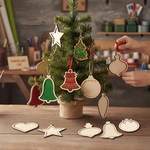 ชุดเครื่องประดับตกแต่งต้นคริสต์มาสไม้ DIY รูปทรงเปล่าสำหรับงานฝีมือ ของตกแต่งวันหยุด ของตกแต่งไม้ทำมือสำหรับเด็ก - Product Image 1