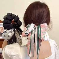 Superbe chouchou polyvalent noir, blanc et rose, printemps-été, nouveau style coréen, floral, fait main, haute élasticité, nœud papillon, fête, femme