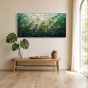 Pintura Abstracta Impresa en Lienzo con Diseño del Horizonte Urbano Metropolitano en Plata y Oro para Decoración de Oficinas, Hoteles, Vestíbulos y Entradas - Product Image 1