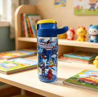 Bouteille d'eau en plastique portable de 600 ml avec poignée, motif dessin animé, pour enfants, vente en gros, pour usage quotidien