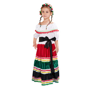 Disfraz Étnico Mexicano para Niñas, Disfraz de Halloween, Poliéster, Maxi, Traje Tradicional Folclórico para Fiestas, Conjunto de Disfraces - Product Image 3