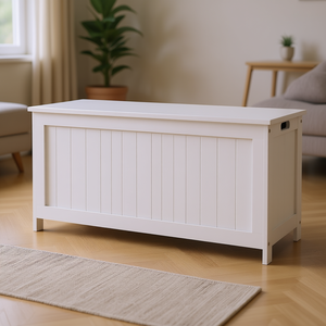 Banco de almacenamiento de madera blanca de 39,4 pulgadas con bisagras de seguridad y asas laterales para muebles de sala de estar, diseño moderno escandinavo - Product Image 2