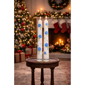 Hand-Painted Blue Floral Taper <b>Candles</b> Elegant Decorative <b>Candles</b> (<b>Set</b> of 2) for Valentine's Day & Birthdays - Product Image 1