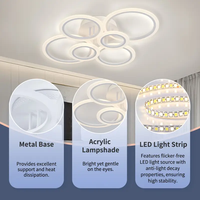 Plafonnier LED moderne à 6 anneaux, 3 couleurs, à intensité variable, avec télécommande, couvercle en acrylique et base en métal pour chambre à coucher, salon