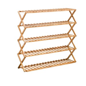 Five-tier bamboo <b>shoe</b> <b>rack</b>, simple green planter, small household <b>shoe</b> cabinet, economical dormitory doorway folding bamboo - Product Image 2