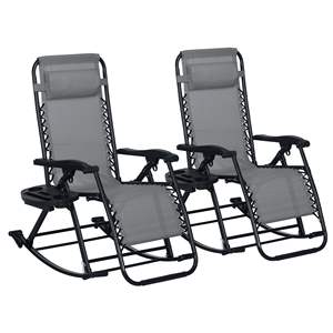 Silla Reclinable Plegable Ligera de Gravedad Cero con Almohada y Portavasos, Juego de 2 Sillas de Jardín para Exteriores - Product Image 1