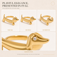 Bague ouverte Teckel en acier inoxydable plaqué or PVD 18K, étanche, hypoallergénique, pour femme, idéale pour mariage et fête, vente en gros, design personnalisé