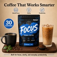 Kelaen Focus Café Herbal Concentration Mentale Clarté Productivité avec Crinière de Lion Cordyceps L-Théanine 30 Doses 180g
