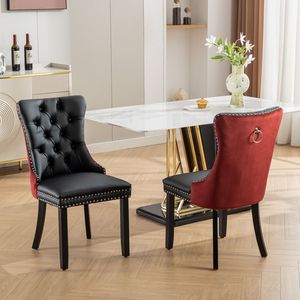 DB A&A Furniture Nikki Collection Modern Tufted Solid Wood <b>Dining</b> <b>Chair</b> Set with <b>Velvet</b> PU Upholstery and Nailhead Trim - Product Image 1