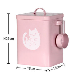 Boîte de stockage de friandises hermétique pour chiens avec cuillère Emballage alimentaire en métal galvanisé de haute qualité Rectangle Stocked <span class=keywords><strong>Pet</strong></span> <span class=keywords><strong>Food</strong></span> Container - Product Image 1