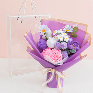 2025 nuevo ramo de flores artificiales hecho a mano ganchillo tulipán ganchillo lirio tejido Rosa flor Día de San Valentín regalos de Navidad - Product Image 4