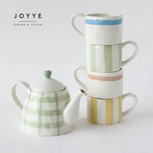 Joyye vente en gros tasse nordique personnalisée 200ml peinte à la main Chic Pure Line céramique grès tasse à café ensemble de tasses
