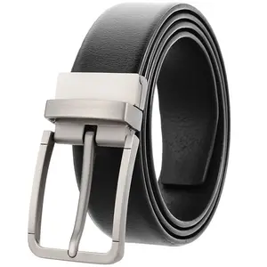 Ceinture authentique pour homme, boucle rotative Double face, disponible en noir ou en brun