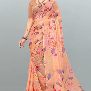 Tendance moderne Bollywood Georgette Saree avec broderie Banarasi Salwar Kameez pour les fêtes Sari cousu - Product Image 1