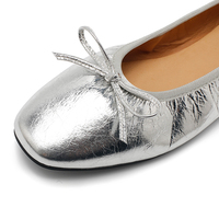 Ballerines en cuir métallisé pour femmes, chaussures plates à enfiler, chaussures de ballerine décontractées en cuir véritable