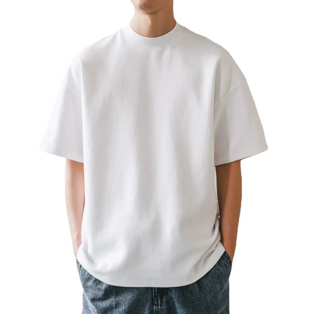 T-shirt à manches courtes pour hommes, haut de haute qualité, Style américain, tendance, été, petit col, 350g/m2, coton épais