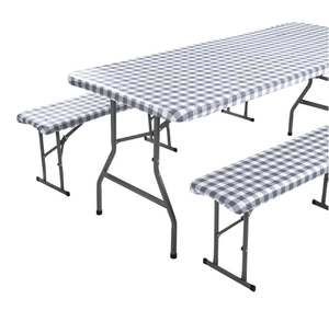 Funda Impermeable para Mesa <span class=keywords><strong>de</strong></span> Picnic <span class=keywords><strong>de</strong></span> 6 Pies, <span class=keywords><strong>de</strong></span> PEVA Elástica, con <span class=keywords><strong>Fundas</strong></span> para Bancos, Juego <span class=keywords><strong>de</strong></span> 3 Piezas, con Revestimiento <span class=keywords><strong>de</strong></span> Franela, Diseño a Cuadros, Ecológico - Product Image 2
