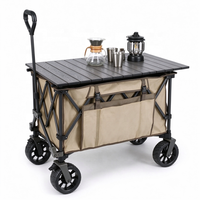 Chariot de camping pliable avec table en aluminium, chariot pliable robuste 150 kg avec roues tout-terrain