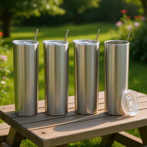 Vaso de acero inoxidable de 20 oz con aislamiento al vacío, con tapa y pajita reutilizable para uso en exteriores, oficina y hogar, color plateado. - Product Image 2