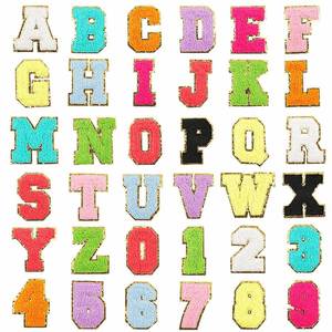 Factory Sale Custom Colorful Glitter Edge Chenille Embroidery Alphabet Letter Patch for Hoodies - Product Image 1