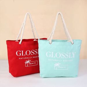 Sacs de voyage et de plage en toile de coton avec poignées en corde de chanvre renforcée de haute qualité, grande capacité de charge, vente en gros - Product Image 1