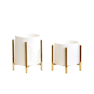 Vase à fleurs hydroponique de Style minimaliste moderne nordique INS Vase en céramique de bureau avec support en métal pour la décoration de la maison - Product Image 1