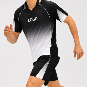 T-shirt sportif à manches courtes pour homme, dégradé noir et blanc, col en V, coupe classique, séchage rapide, polyester tricoté avec logo imprimé sur le devant - Product Image 1