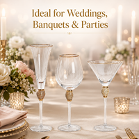 Verres à pied réutilisables en verre transparent avec bord doré, sans plomb, compatibles lave-vaisselle, pour flûtes à vin, gobelets à cocktail, verres à pied perlés pour mariages