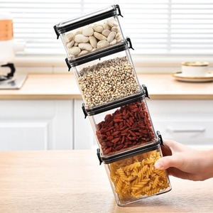 Frasco Cuadrado Transparente Hermético para Conservación de Alimentos en la Cocina, Frascos de Plástico Transparente de Grado Alimenticio - Product Image 6