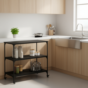 Carrello da Cucina in Legno Ingegnerizzato Nero 40.2x19.7x37.4 Pollici con Ruote e 2 Ripiani, Design Moderno - Product Image 2