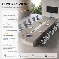 Table de conférence moderne en bois avec gestion des câbles, base en piédestal crème, mobilier de bureau écologique pour salles de réunion