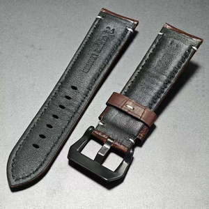 Bracelet de montre en cuir marron avec lignes blanches pour <span class=keywords><strong>Panerai</strong></span> Seiko Fossil Bell & Ross BR01 <span class=keywords><strong>Vintage</strong></span> 24 mm avec boucle noire - Product Image 4