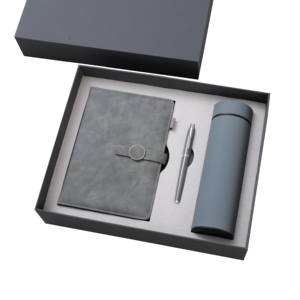 Cuaderno de Cuero PU Gris Promocional al por Mayor para Regalos, Diario Personalizado, Set de Regalo con Termo y Botella de Agua - Product Image 1