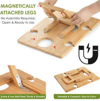 Table de pique-nique pliante moderne en bambou gravé avec support à vin intégré pour extérieur, camping et jardin