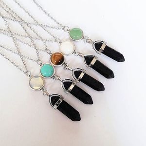 Collar de Cadena de Acero Inoxidable con Pilar Hexagonal de Roca Volcánica <span class=keywords><strong>DIY</strong></span>, Collar con Cuentas de Piedras Preciosas y Cabeza de Bala para Mujeres y Hombres - Product Image 2