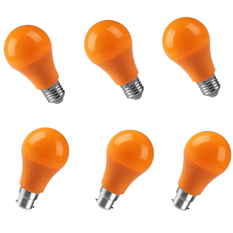 Fabriek Direct Led A60 Kleur Lamp E27/B22 Basis 8W 100-240V Oranje Plastic Lichaam Geen Flikkering Decoratieve Verlichting Voor Hotel Bar