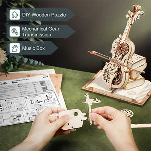 Robotime <span class=keywords><strong>Rokr</strong></span> US Warehouse Jouets en bois Boîte à musique mécanique AMK63 Kit de modèle de violoncelle magique Puzzles 3D - Product Image 4