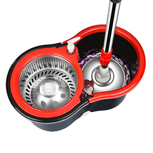 Serpillère microfibre mains libres à rotation 360° avec <span class=keywords><strong>seau</strong></span>, manche télescopique <span class=keywords><strong>en</strong></span> acier, système d'essorage quatre côtés, deux têtes de serpillère de rechange - Product Image 1