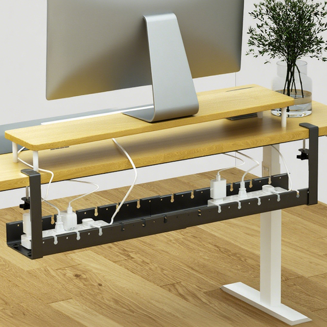 No Drilling No Screw Extendable Under Desk Power Strip Holder Table Top Full-length Cable Management Tray Kit Power Strip Holder