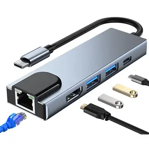 5 trong 1 USB Loại C để HDTV 4k USB C HUB 3.0 để Gigabit 100M Ethernet RJ45 LAN Adapter cho Macbook Pro Thunderbolt 3 cổng sạc