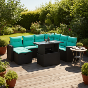 Set Divano da Giardino in Polyrattan Nero con Cuscini - Collezione Arredamento Esterno per Patio - Product Image 2