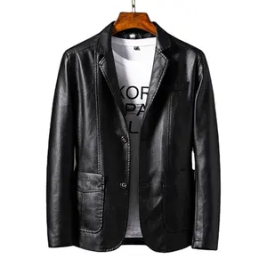 Plus size Soft leather blazer men fashion Autumn Winter waterproof men's suit jacket Business quality Brand motorcycle coat men